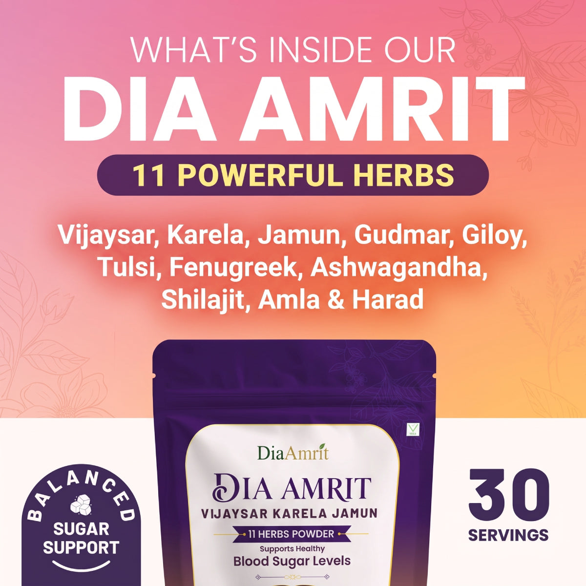 Dia Amrit Karela Jamun Powder Ayurvedic Sugar Control Formula with 13 Potent Herbs