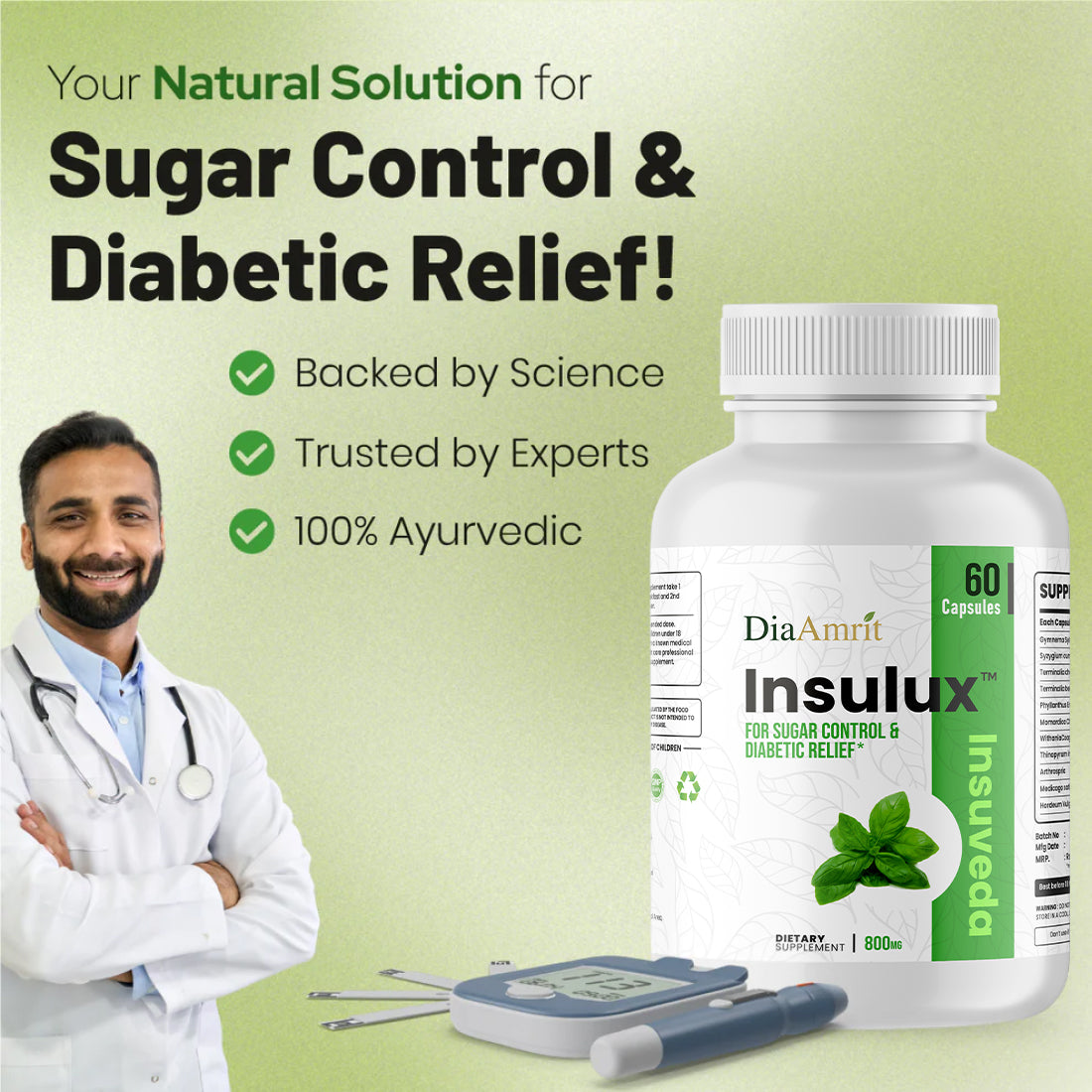 Insulux - Advanced Ayurvedic Formula for Blood Sugar Control. Best Results in Up to 80 Days
